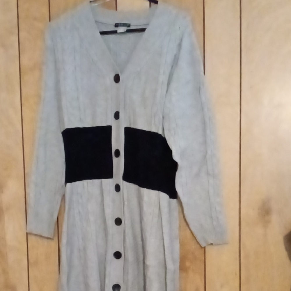 Gray and Black Button-Up Cardigan